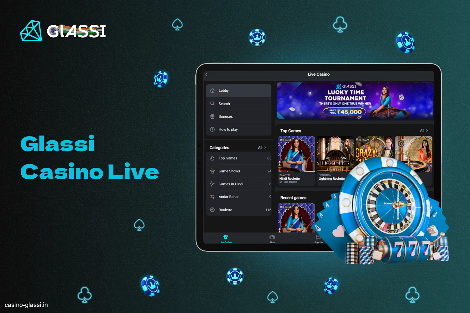 Live Casino is available at Glassi Casino for Indian players in real-time