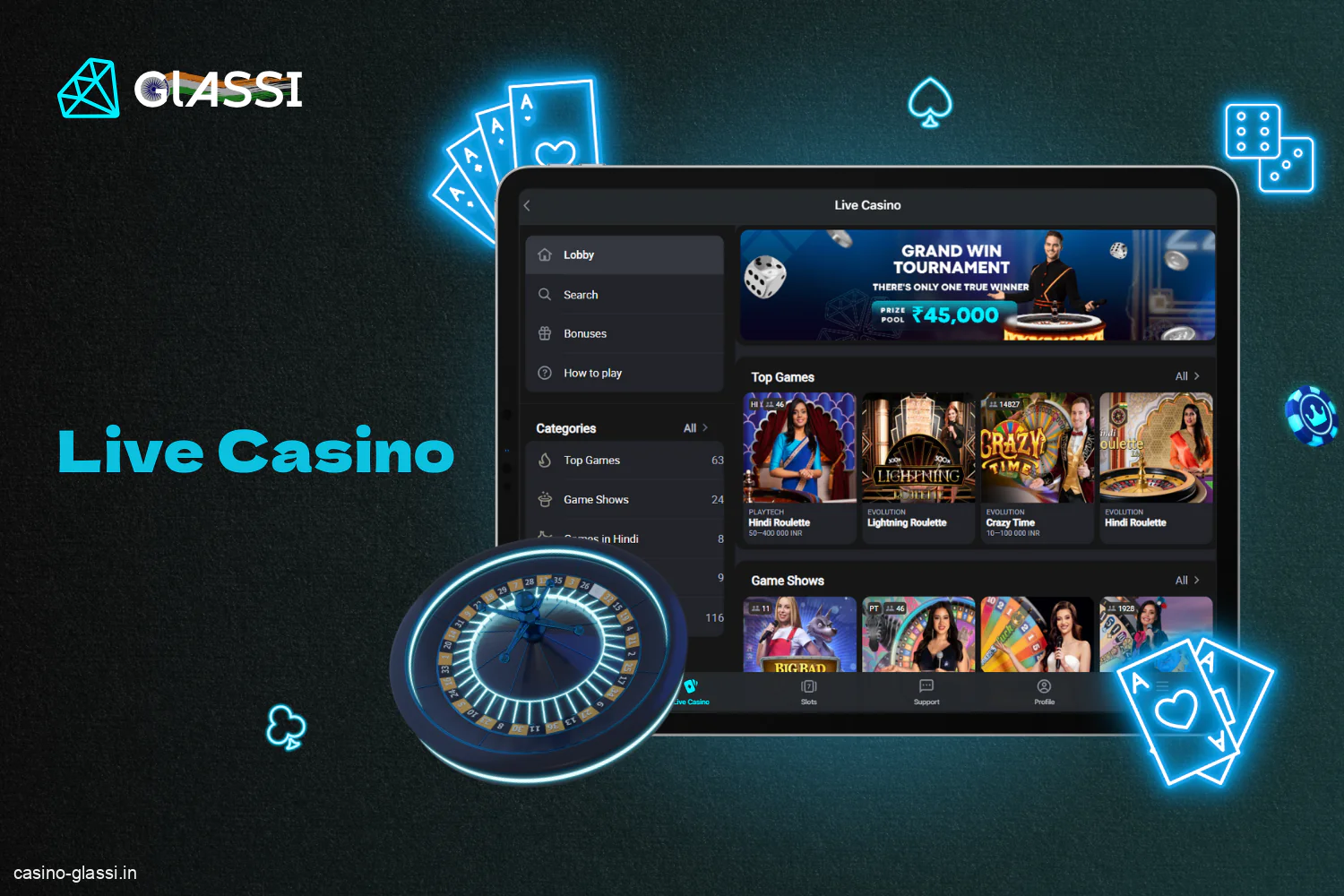 The Live Casino section at Glassi Casino offers a wide range of real-time games for Indian players to enjoy