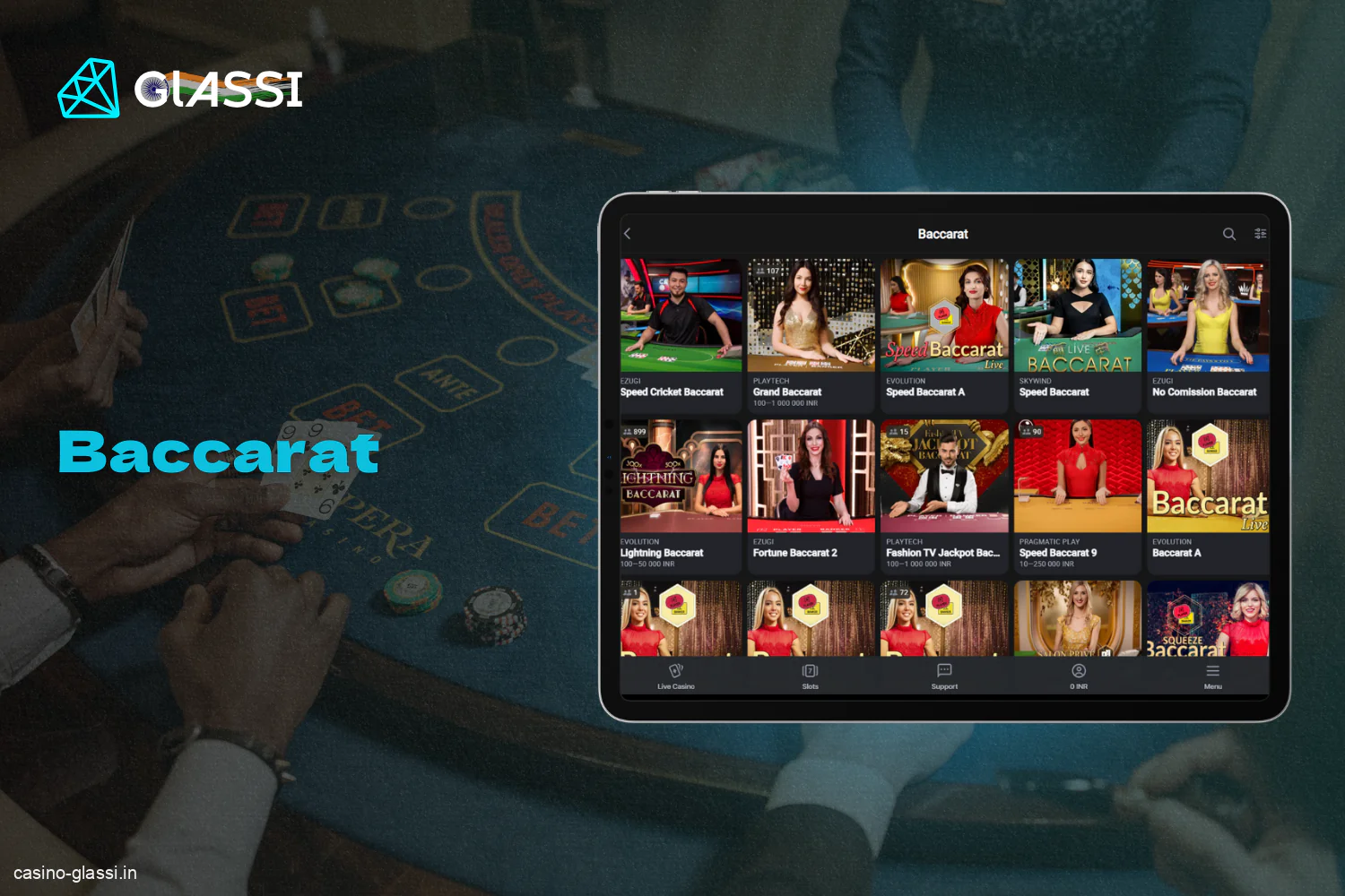 Glassi casino in India has a section with a large selection of baccarat games