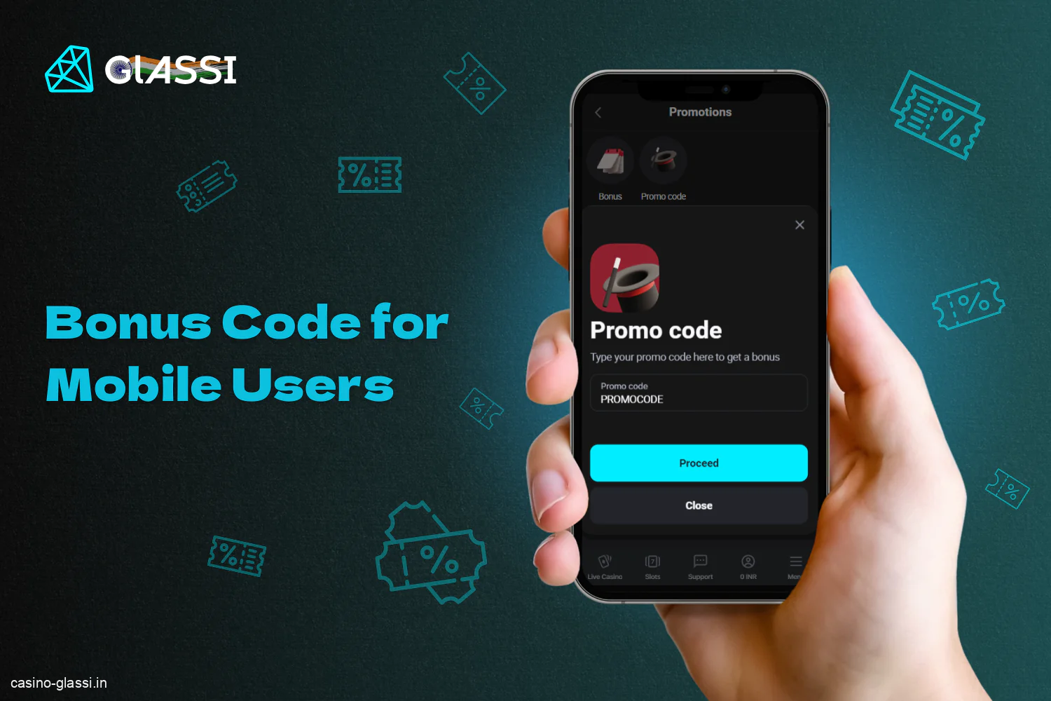 Players from India can use the Glassi Casino promo code in the mobile application