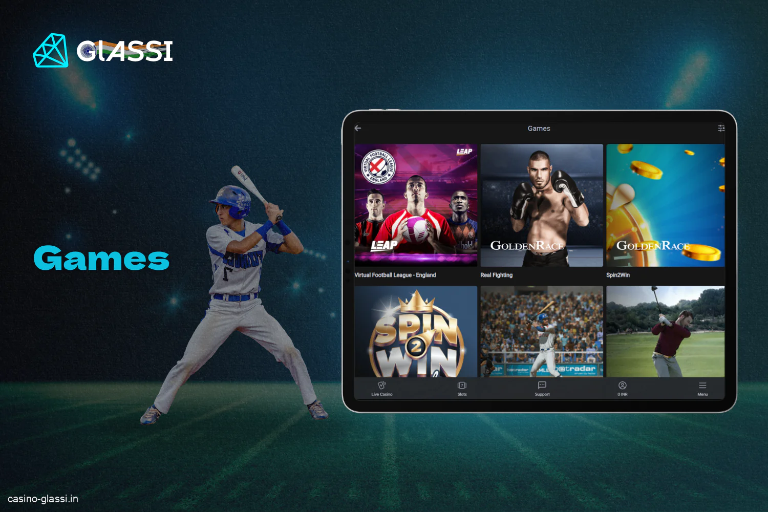 Glassi casino for Indian users has a section with a large selection of different sports games