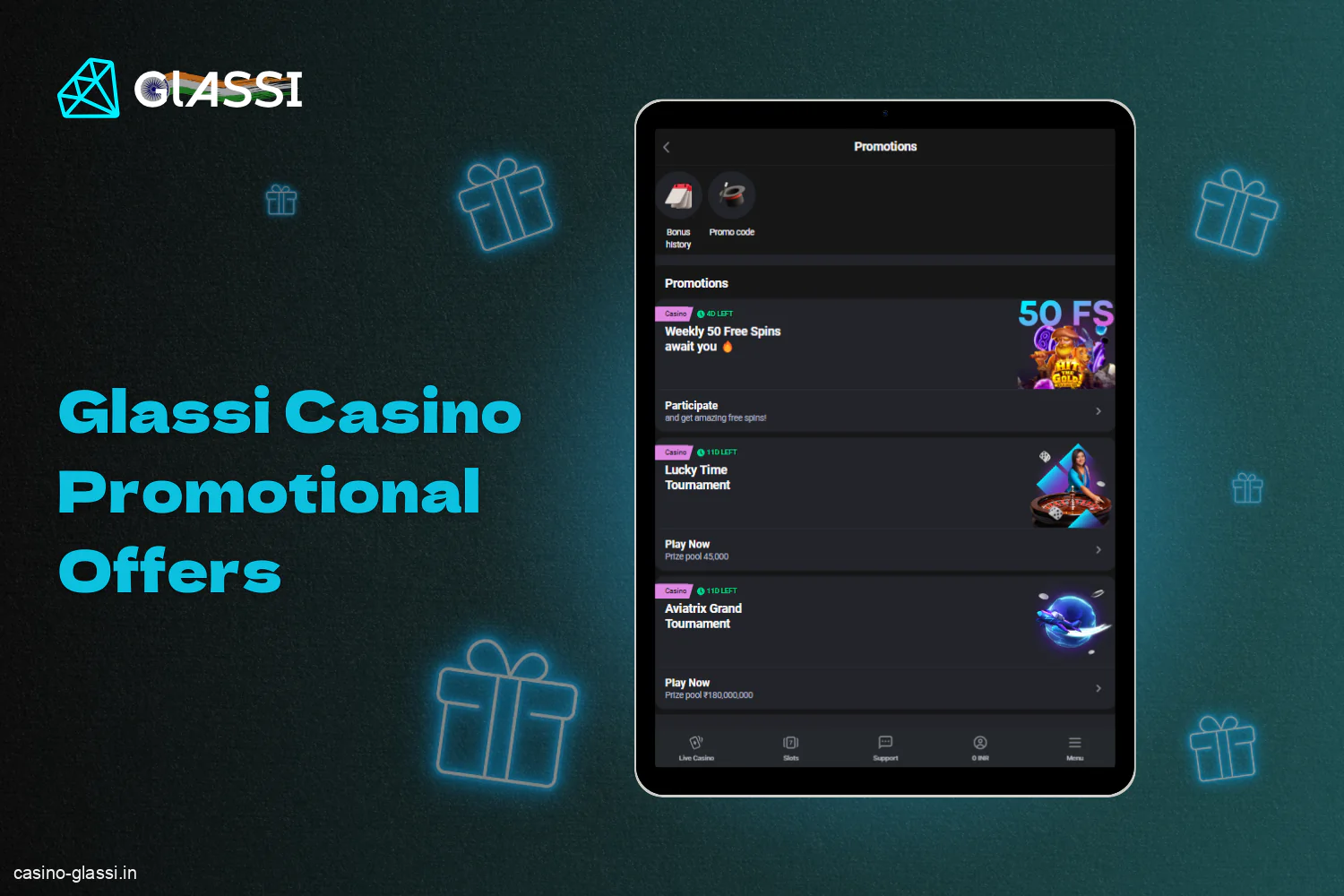 Glassi Casino promo offers for players from India