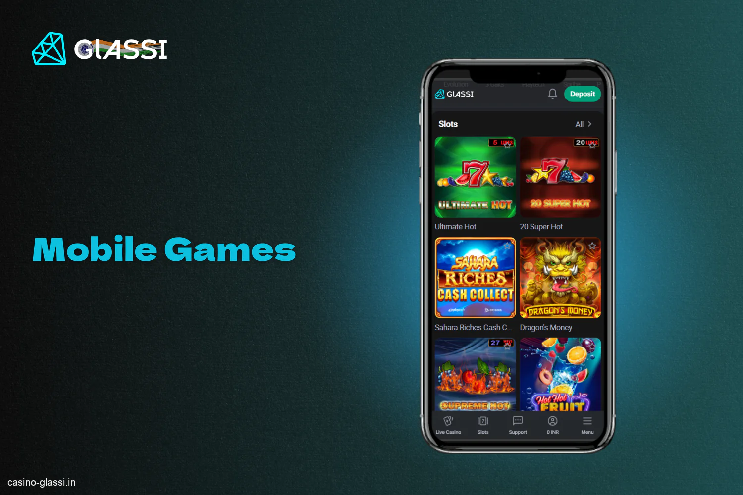 Glassi Casino offers players from India a wide range of mobile games