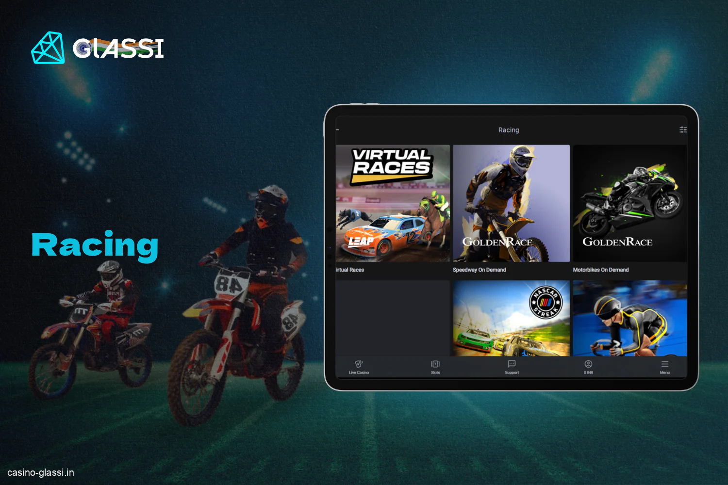 Glassi casino for Indian users has a section with a large selection of different racing